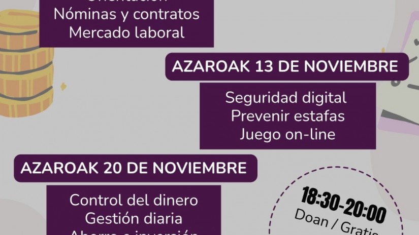 El Gaztegune organizará tres charlas de educación financiera para jóvenes El Gaztegune organizará tres charlas de educación financiera para jóvenes